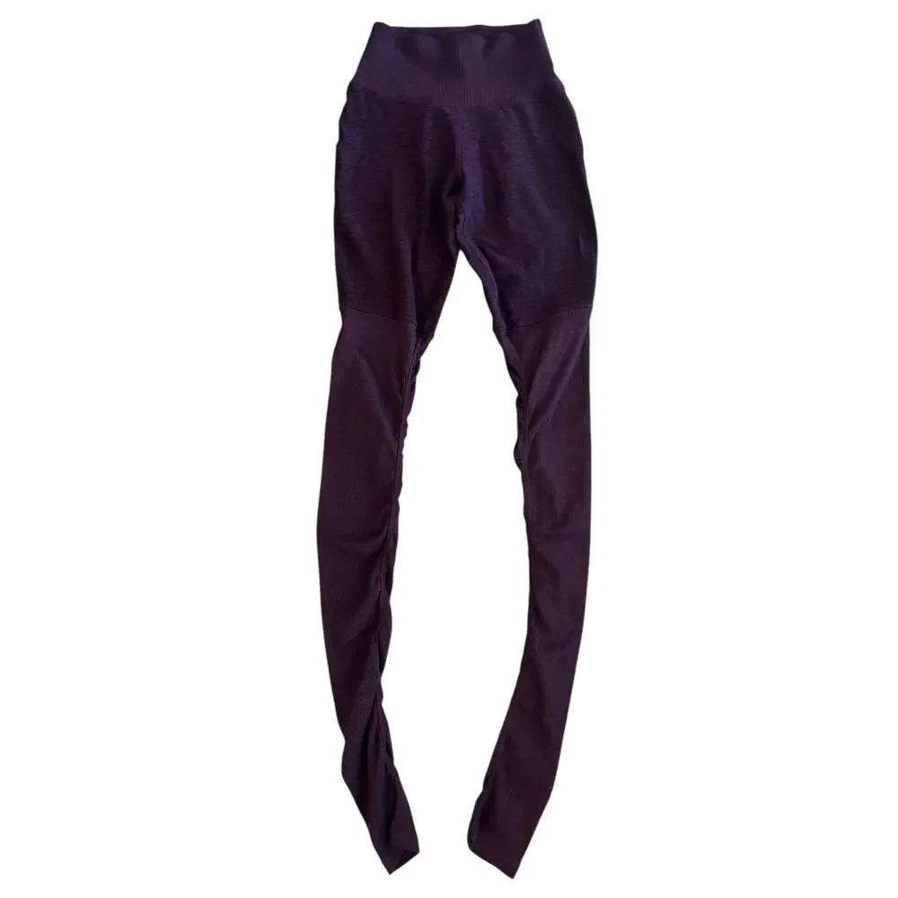 ALO YOGA HIGH-WAIST GODDESS RIBBED LEGGINGS SPACE DYE MAROON SIZE XXS DAMAGED